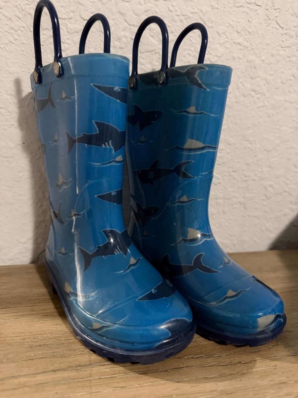 Kids Blue Shark Rain Boots with Pull Handles